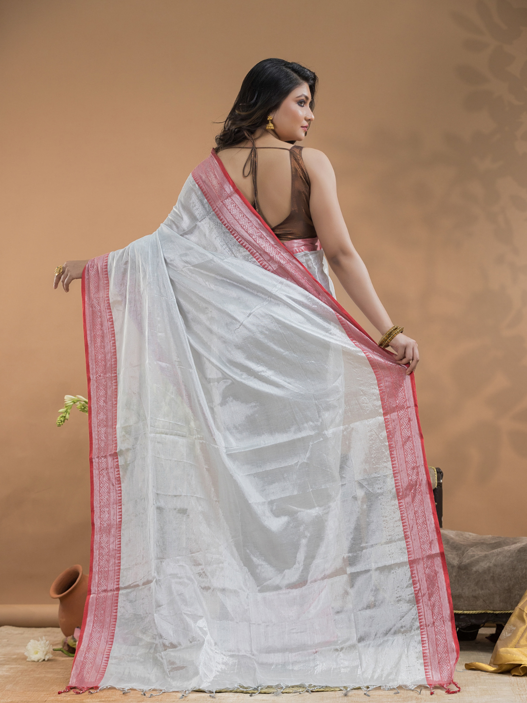 Bone White  Tissue Silk Saree-033