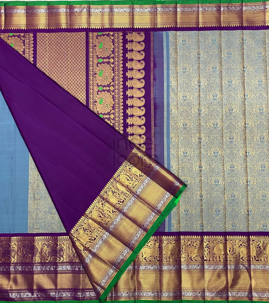 Purple Silver with Golden Pallu Kanjivaram Silk Saree-014