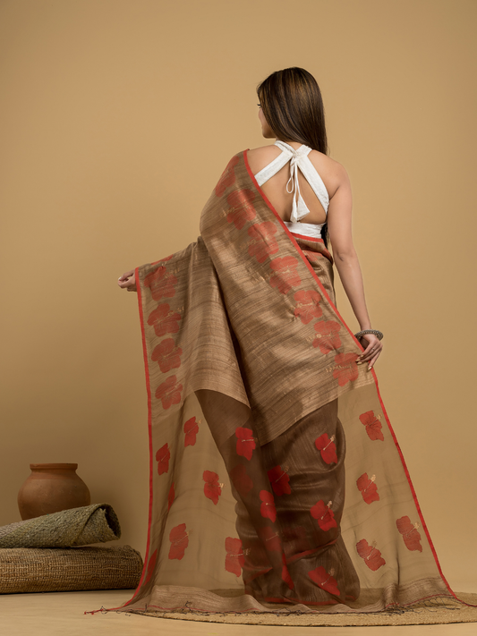 Sand Brown Matka Silk Jamdani Saree - 048