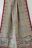 Floral Pastel Gray Bengal Pure Cotton Jamdani Saree-014