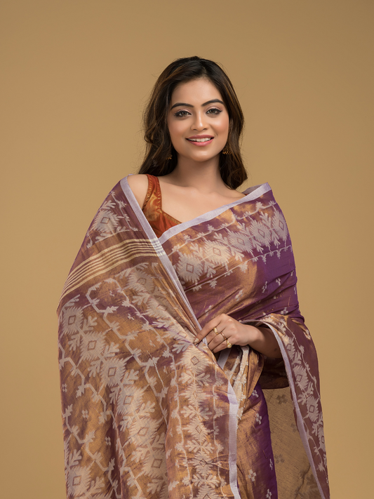 Crepe Pink Tissue Silk Jamdani Saree - 025