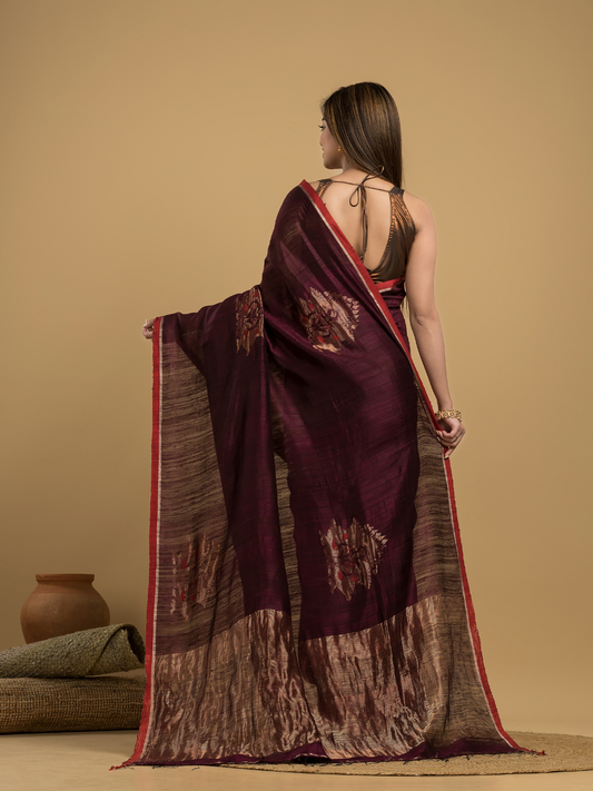 Wine Red Matka SilkJamdani Saree - 040