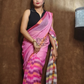 Handloom Linen Checks Saree with Pink -012