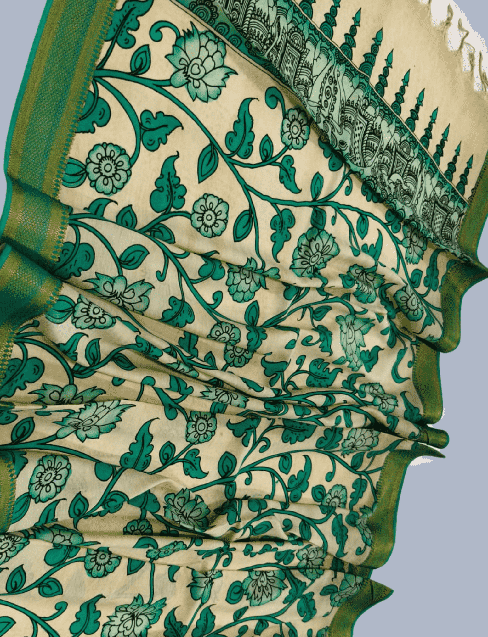 Bangalore Silk Pen kalamkari dupatta in Brown -055 - indeloom