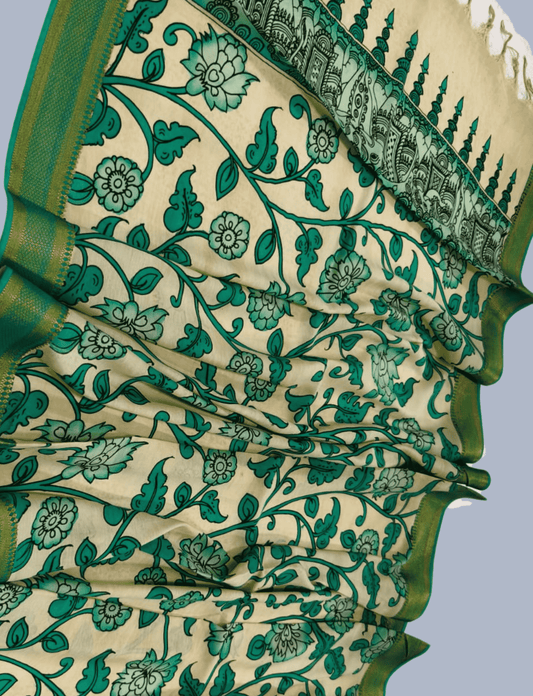 Bangalore Silk Pen kalamkari dupatta in Brown -055