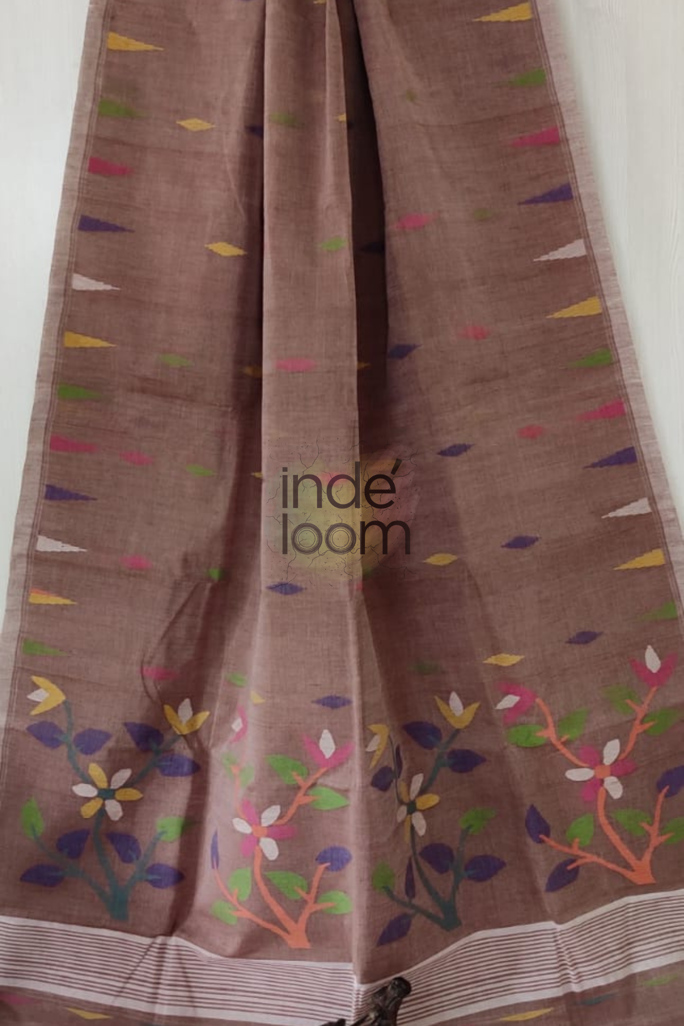 Floral Shaded Purple Bengal Pure Cotton Jamdani Saree-015