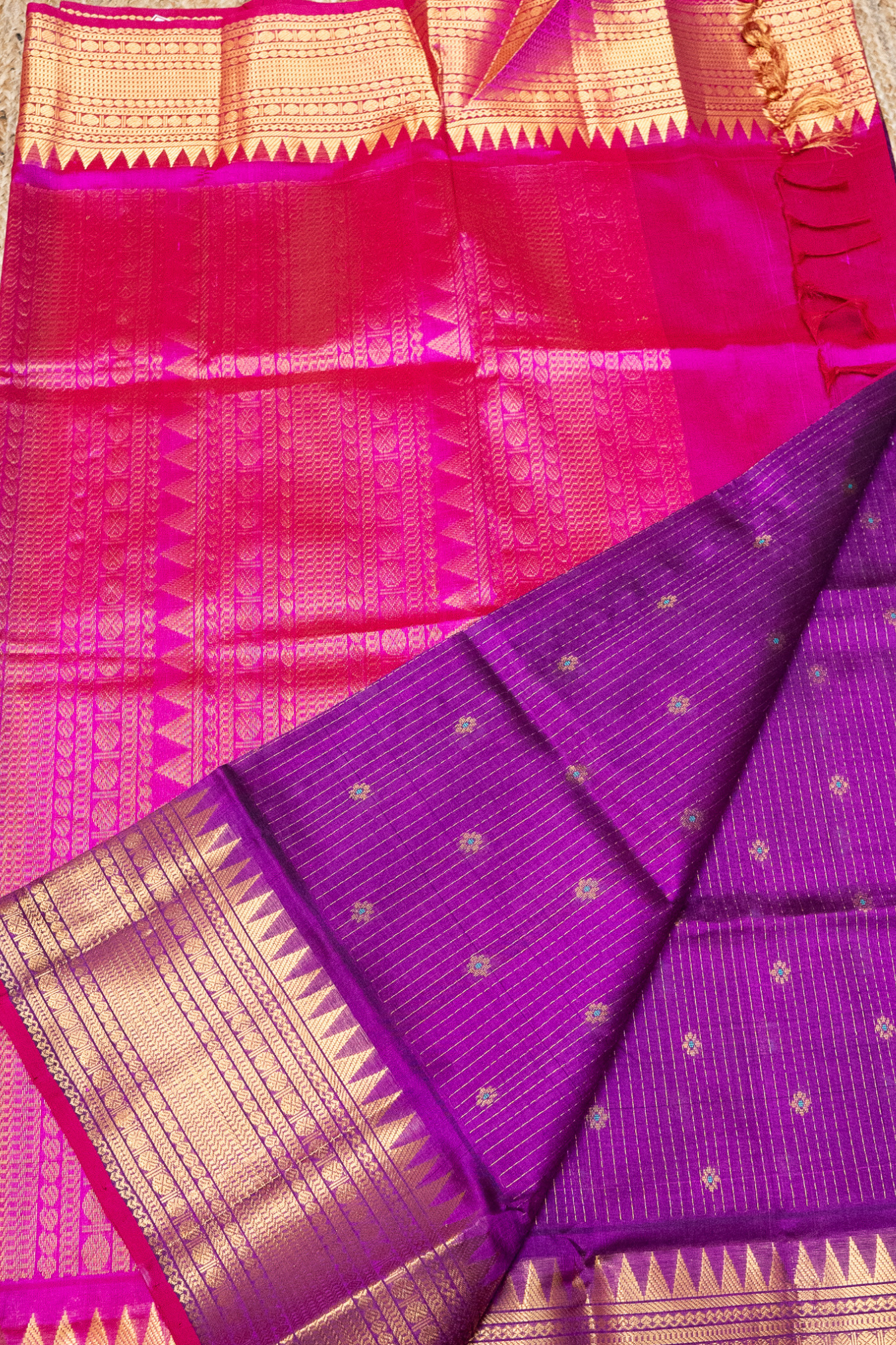 Mulberry Purple Golden Pink Vairaoosi with Grand Border Korvai Saree -161