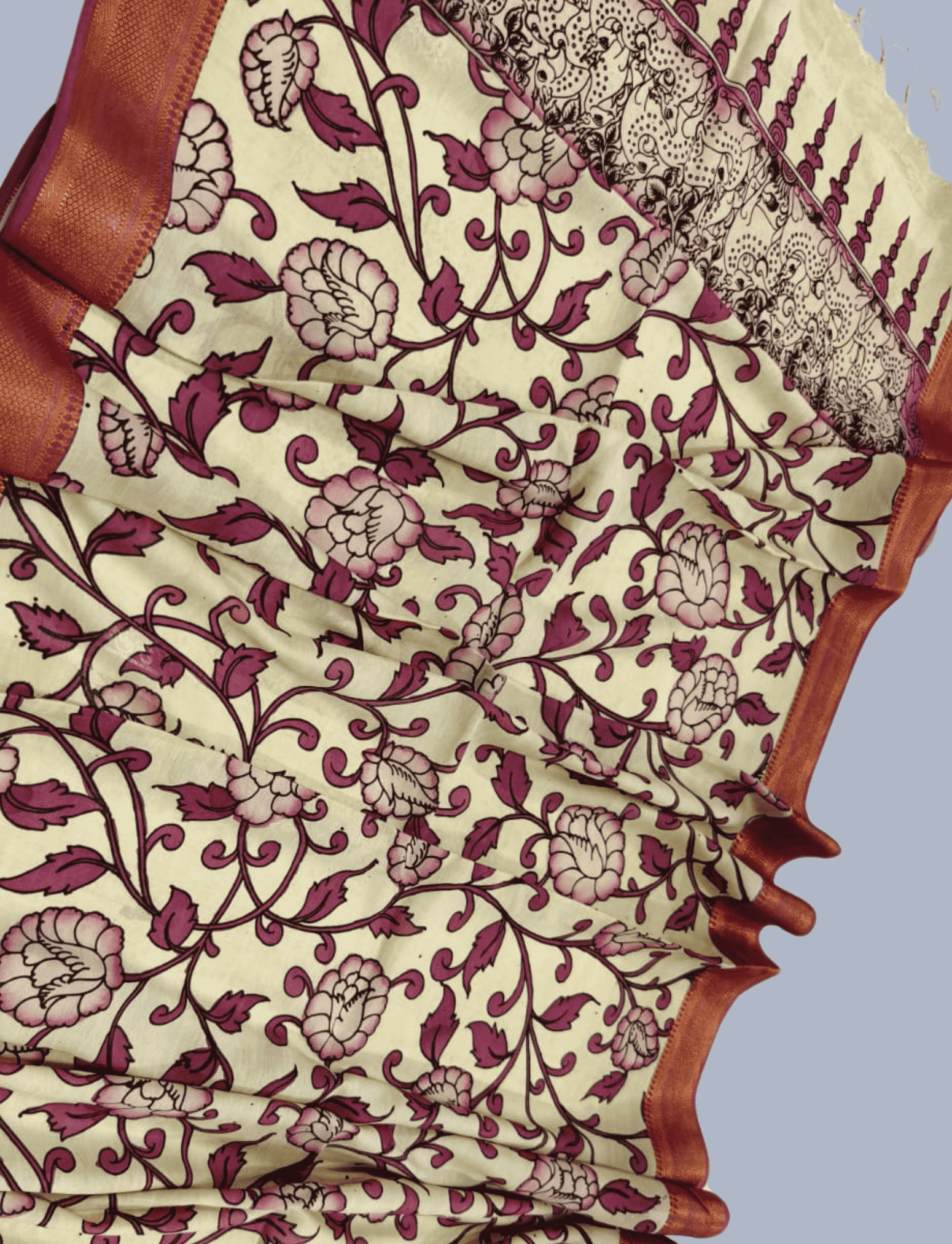 Bangalore Silk Pen kalamkari dupatta in Sand Brown -056 - indeloom