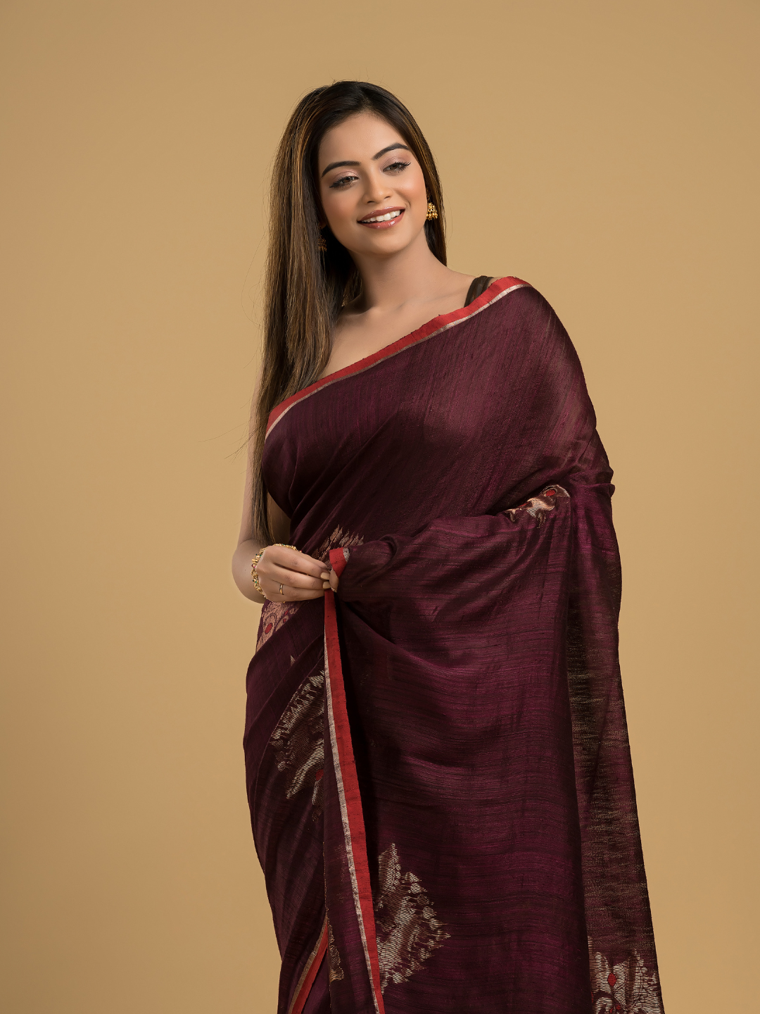 Wine Red Matka SilkJamdani Saree - 040