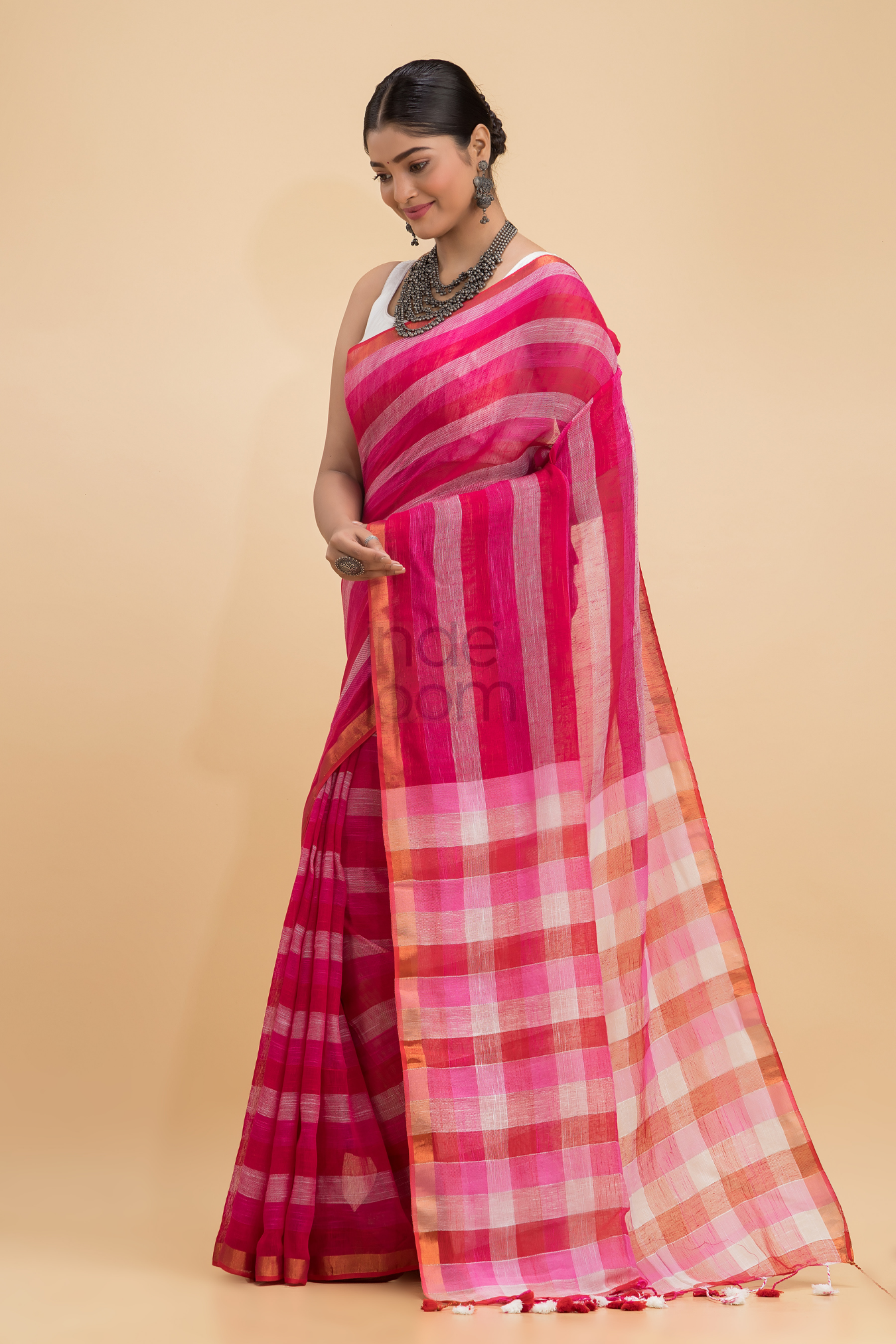 Dewali Silk Saree in Red and Golden Border-006