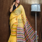 Handloom Linen Checks Saree with Mango Yellow-004