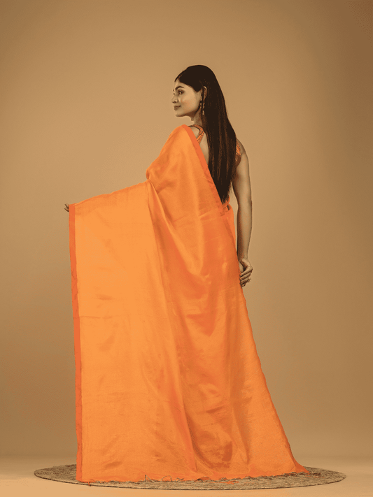 Mul Tissue Cotton Saree With Neon Orange - 049