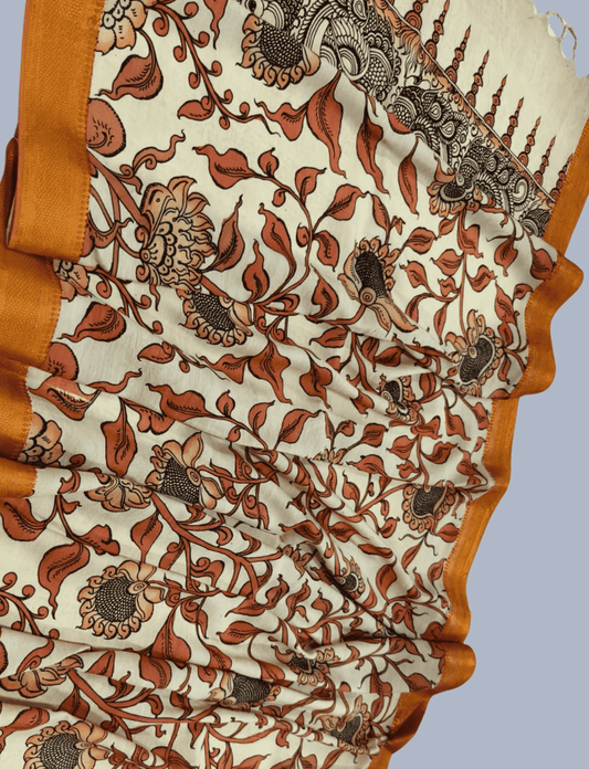 Bangalore Silk Pen kalamkari dupatta in Pale Brown -057