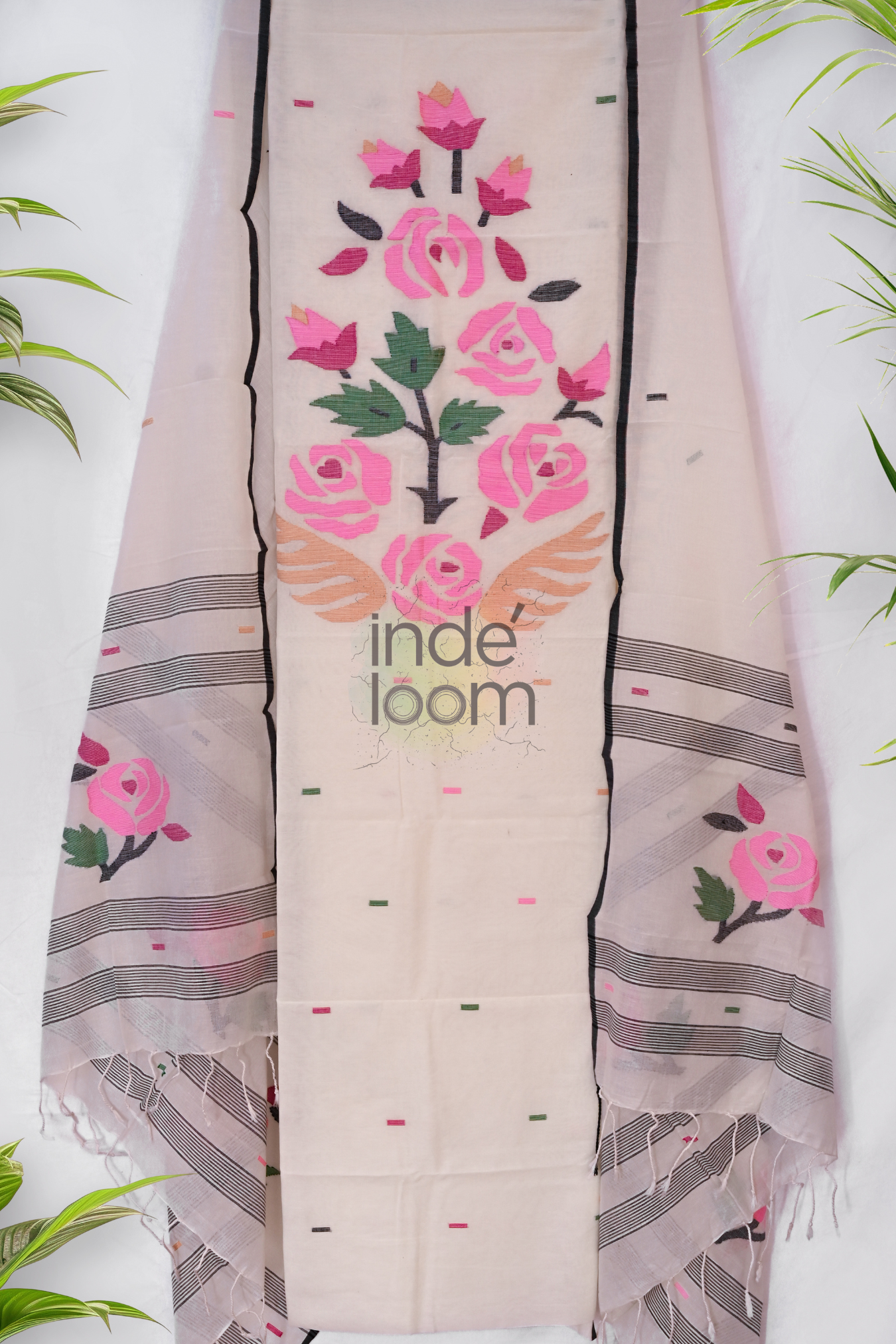 Cotton Jamdani 2 Piece Set Kurti & Dupatta with Blush Pink -385