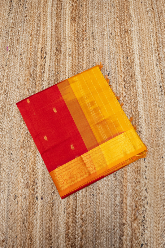 Classic Red and Yellow Border Korvai Saree -163