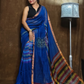 Handloom Linen Checks Saree with Blue and Multicolor Stripes Pallu-014