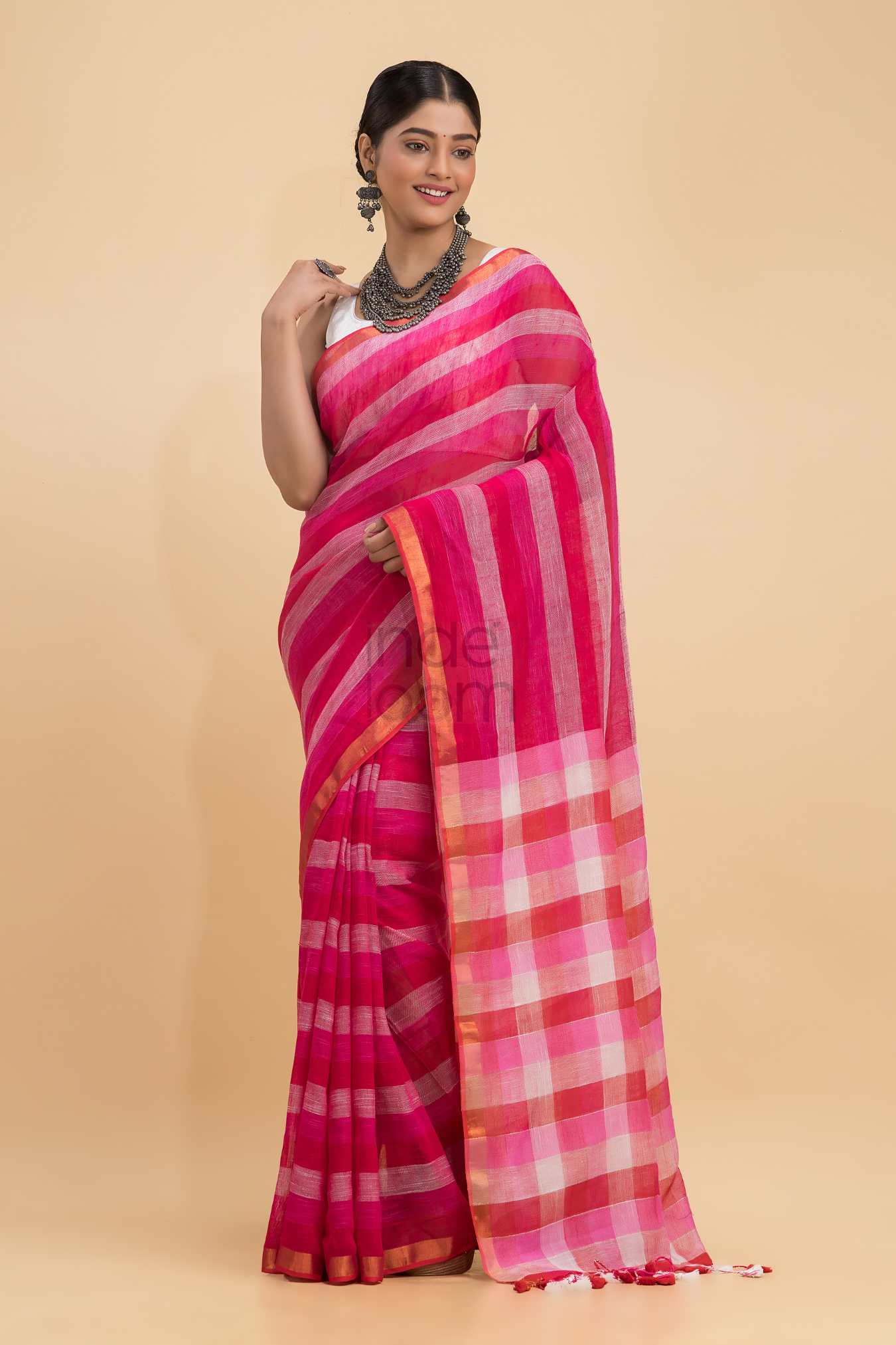 Dewali Silk Saree in Red and Golden Border-006