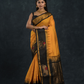 Korvai Saree with elephant Border in Mustard with Black border - 101