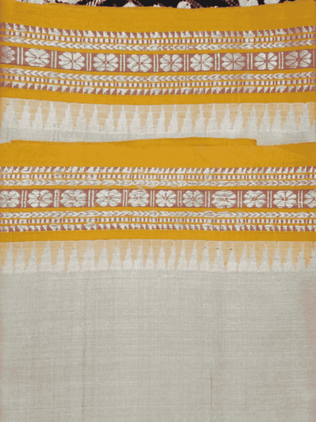 Beige & Golden Yellow, Handloom Vidarbha Tussar Silk Saree with Multicolor Contrast Border-018 - indeloom