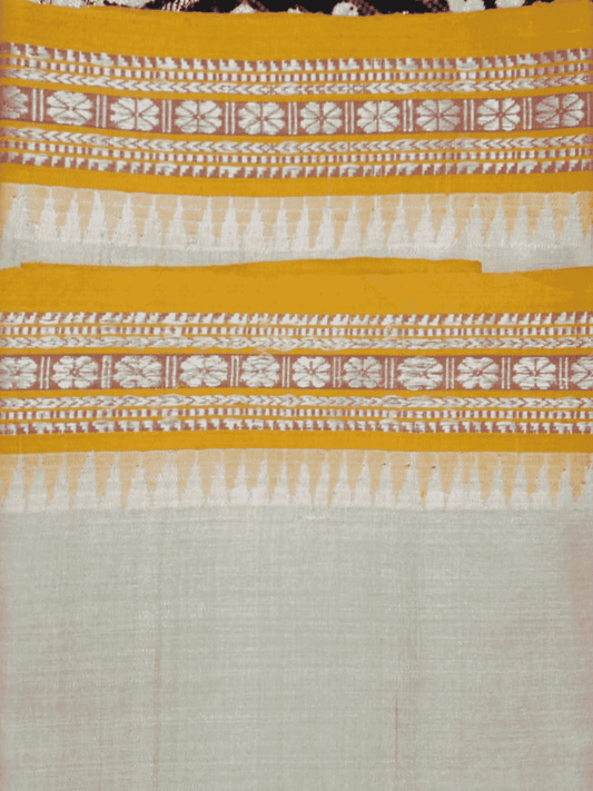 Beige & Golden Yellow, Handloom Vidarbha Tussar Silk Saree with Multicolor Contrast Border-018 - indeloom