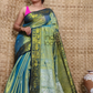 Tissue Silk Benarashi Jamdani Saree with Green and Golden Border -110