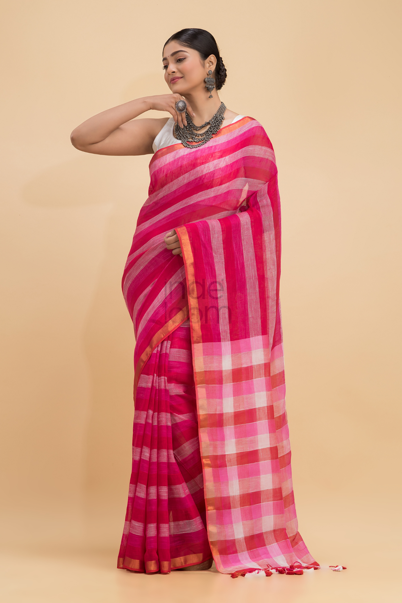 Dewali Silk Saree in Red and Golden Border-006