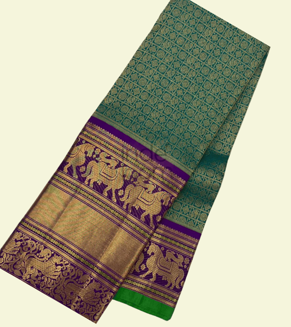 Forest green design - golden border gadwal saree - 068