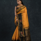 Korvai Saree with elephant Border in Mustard with Black border - 101