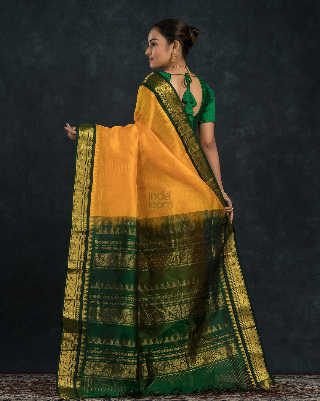 Pure Handloom Korvai Silk Cotton Vairaoosi Saree in Bright Yellow and leaf Green Border - 136