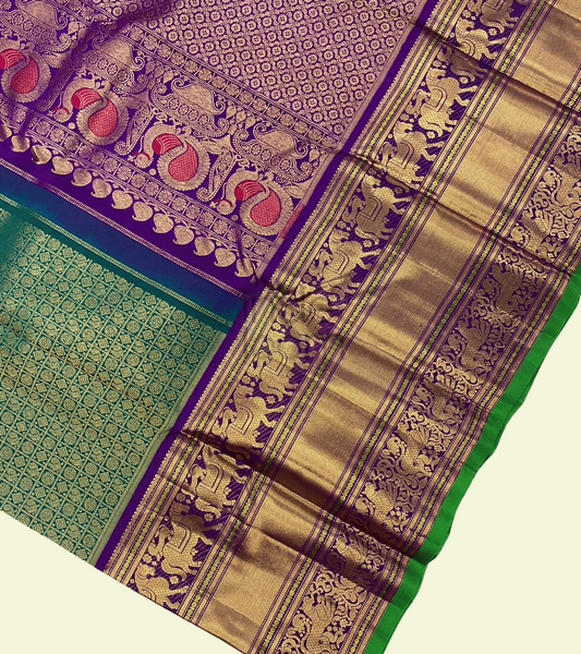 Forest green design - golden border gadwal saree - 068