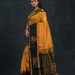 Korvai Saree with elephant Border in Mustard with Black border - 101