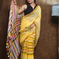 Handloom Linen Checks Saree with Mango Yellow-004