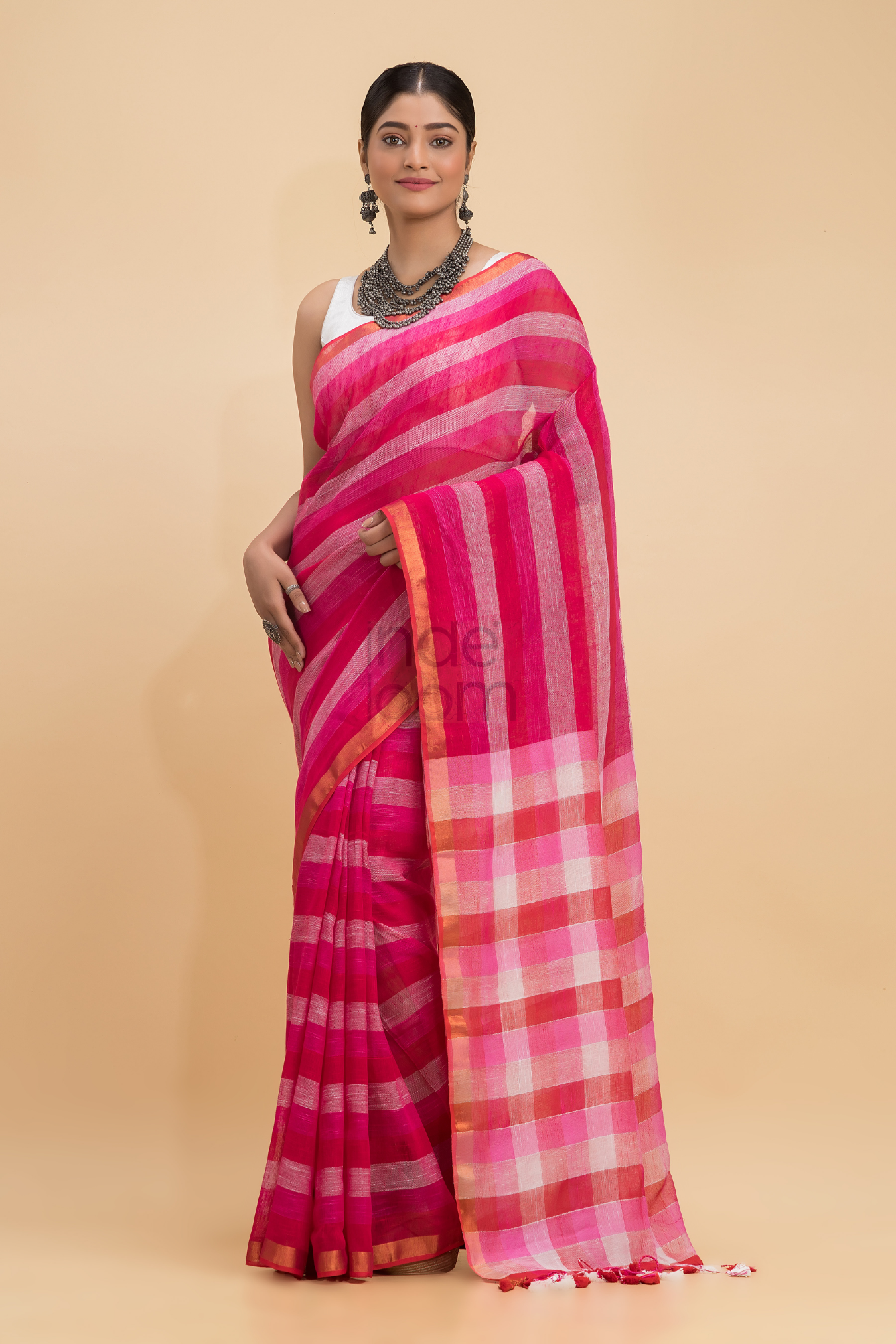 Dewali Silk Saree in Red and Golden Border-006