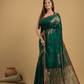 Dark Green Matka Silk Jamdani Saree - 041 - indeloom