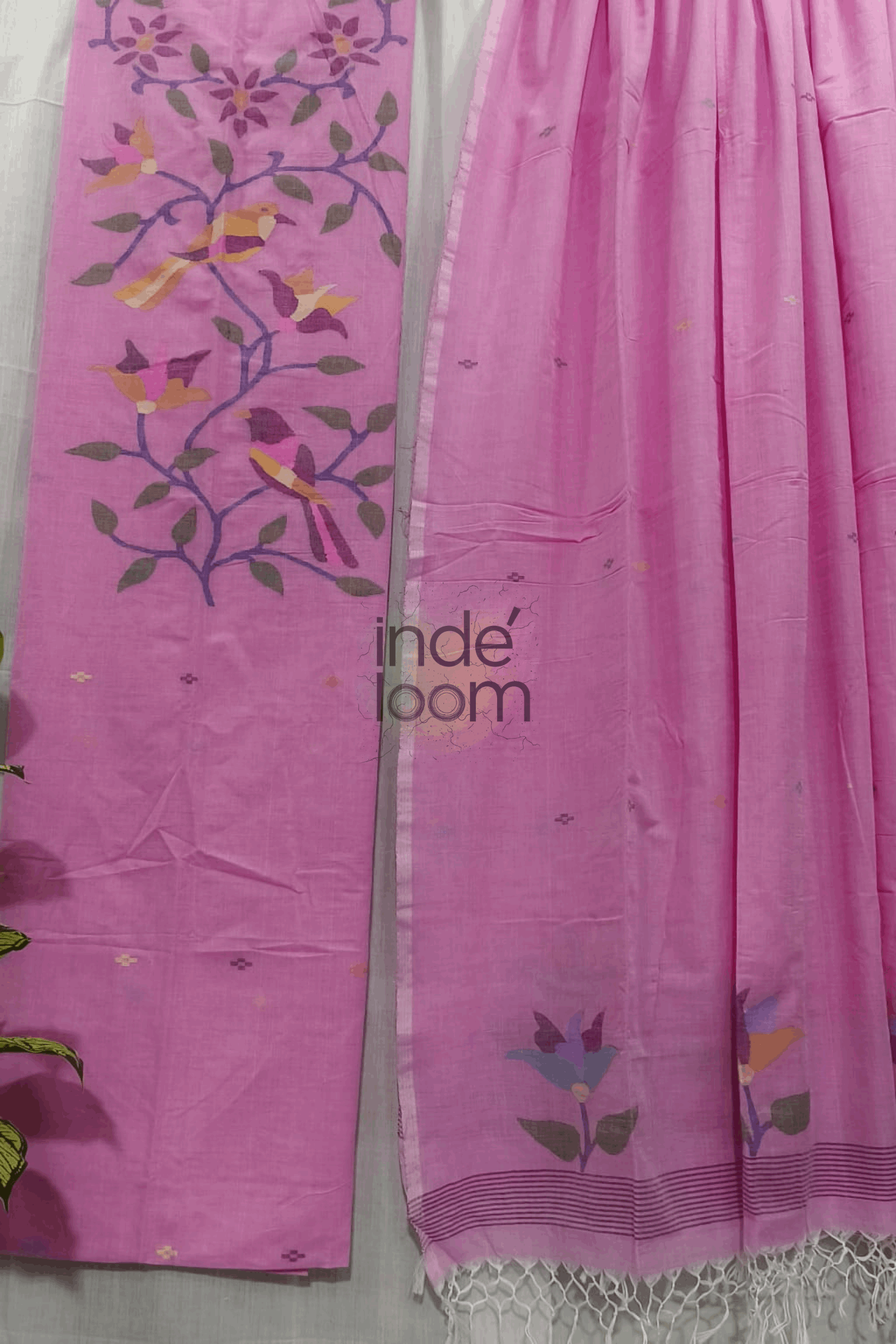 Cotton Jamdani 2 Piece Set Kurti & Dupatta With Fuscia Pink-248