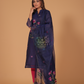 Muslin Jamdani 2-Piece Set Kurti & Dupatta (UNSTITCHED) - Ink Blue - 074