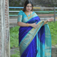 Korvai Saree Royal Blue Cyan Blue Golden Border - 122