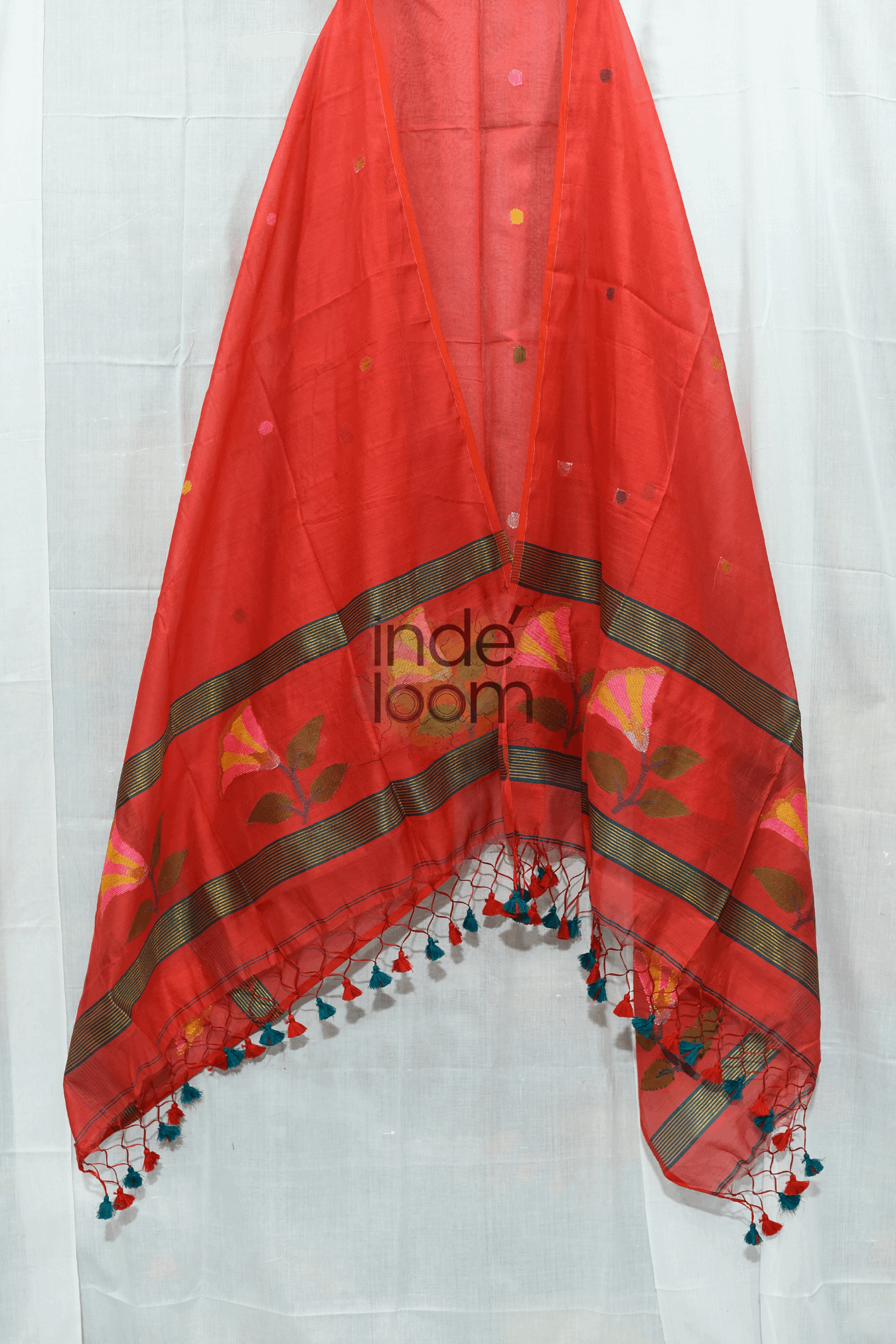 Cotton Jamdani 2 Piece Set Kurti & Dupatta with Candy Red - 142