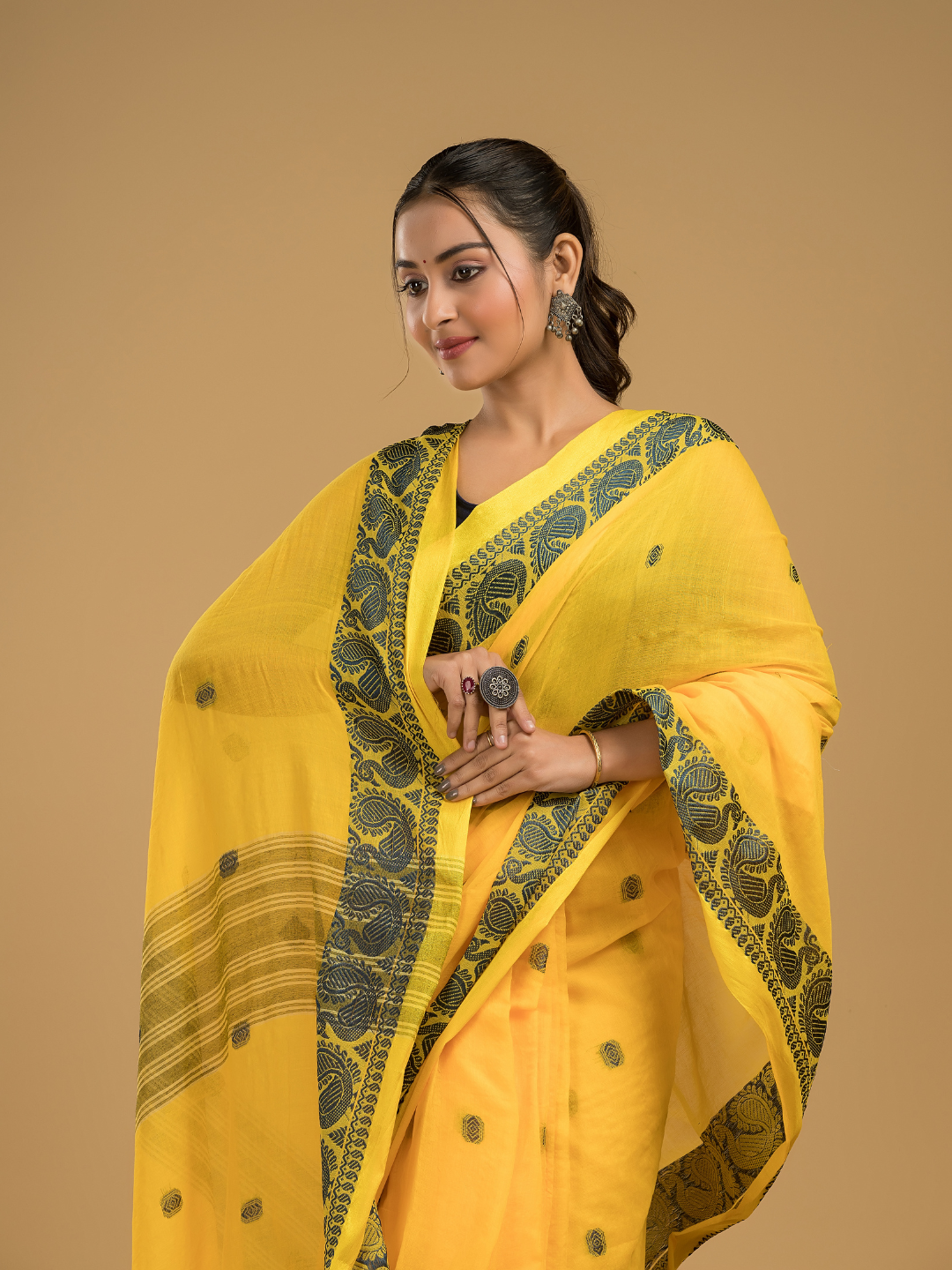 Bright Yellow Jamdani Saree - 035