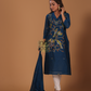 Muslin Jamdani 2-Piece Set Kurti & Dupatta (UNSTITCHED) - Dark Blue - 088