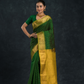 Pure Handloom Korvai Silk Cotton Kattam Saree in Leaf Green with Gold Border - 142