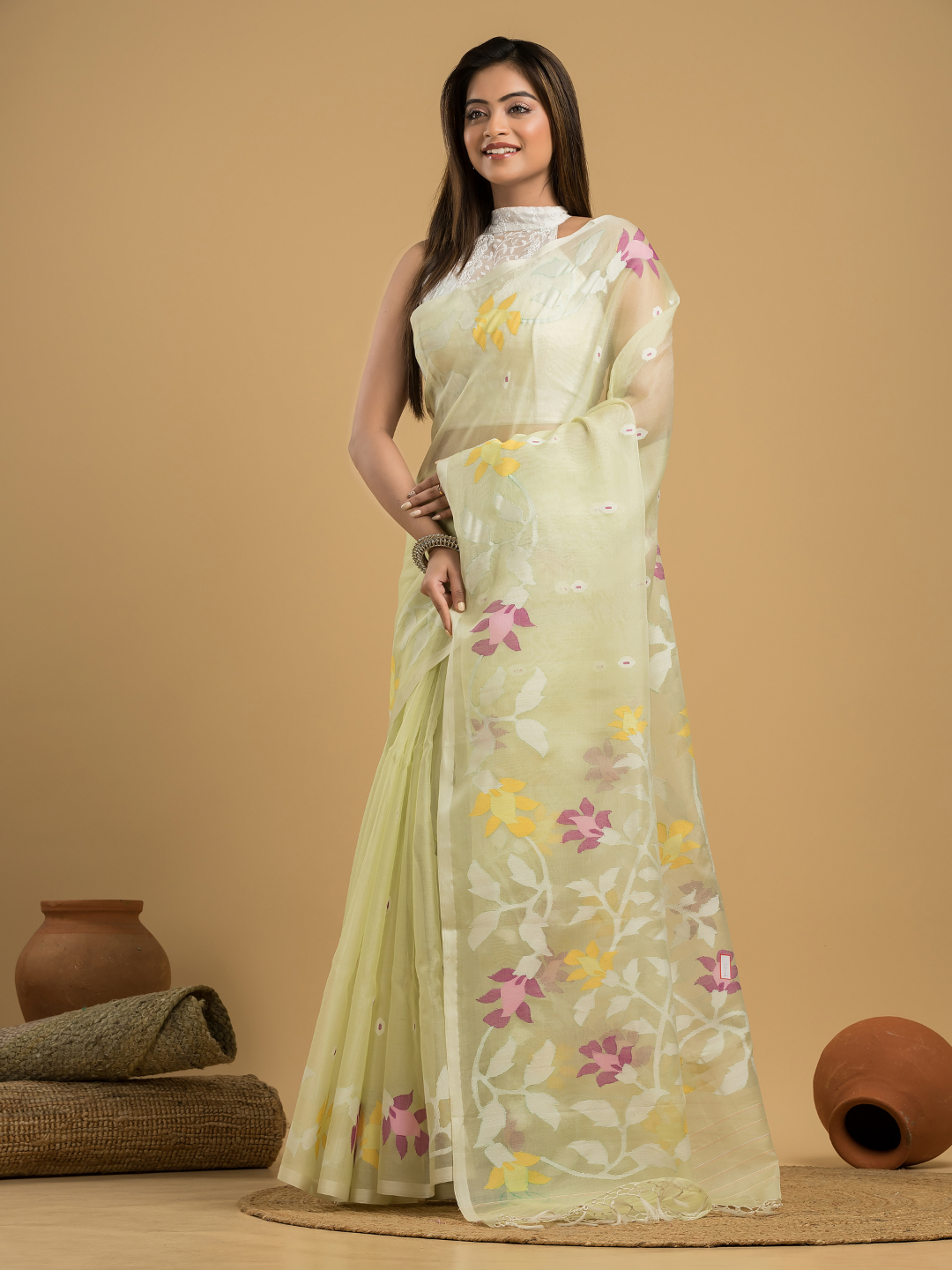 Light Green Jamdani Saree - 043