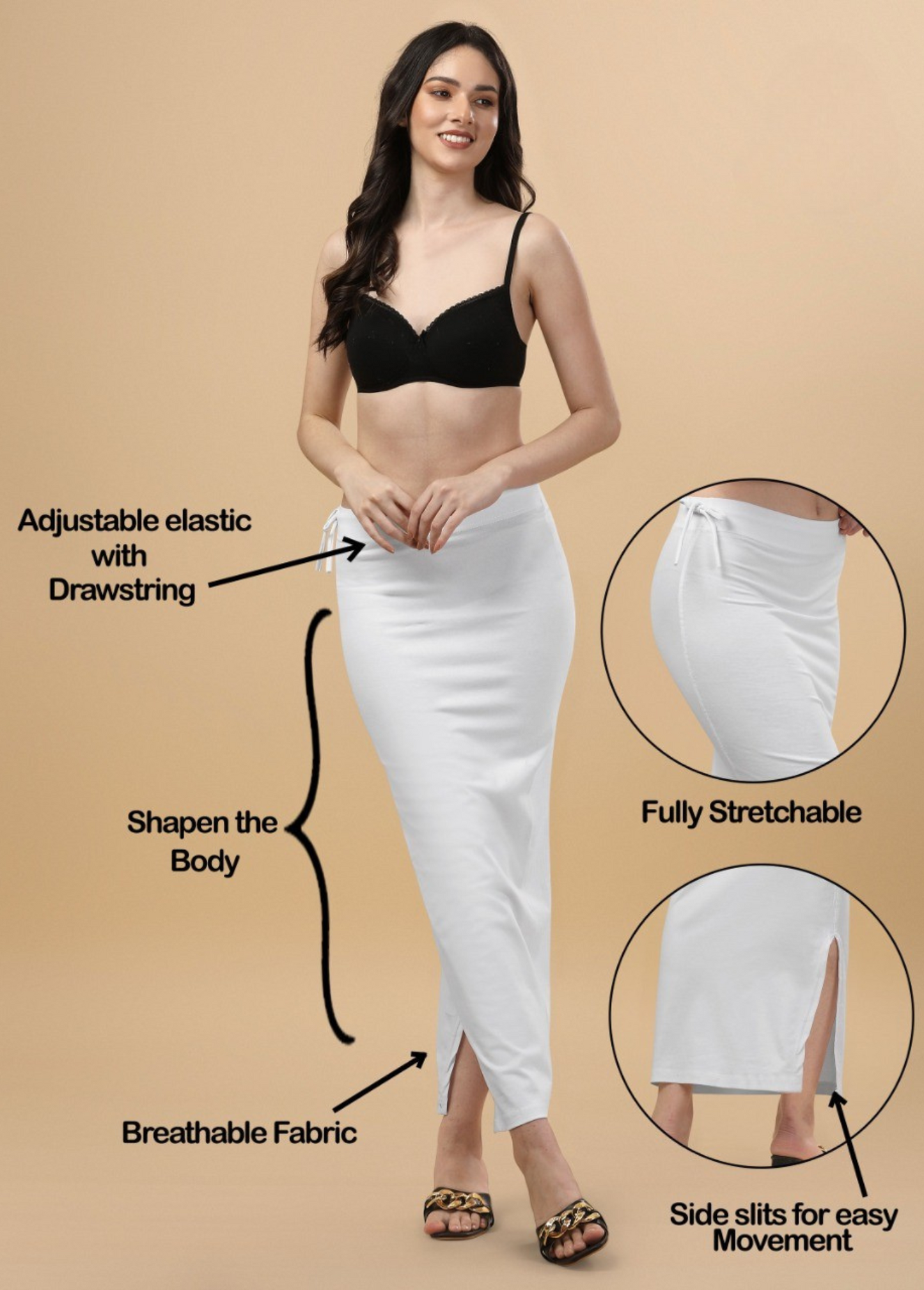 Saree Shapewear Straight Cut Rope Style In Snow White Color - 003