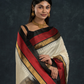 Korvai Saree with Temple border Pearl White and Red Black Border - 124