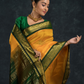 Pure Handloom Korvai Silk Cotton Vairaoosi Saree in Bright Yellow and leaf Green Border - 136