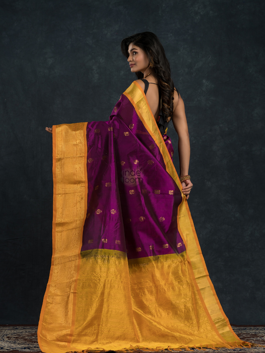 Korvai Saree Plum Purple With Golden Yellow Border - 110