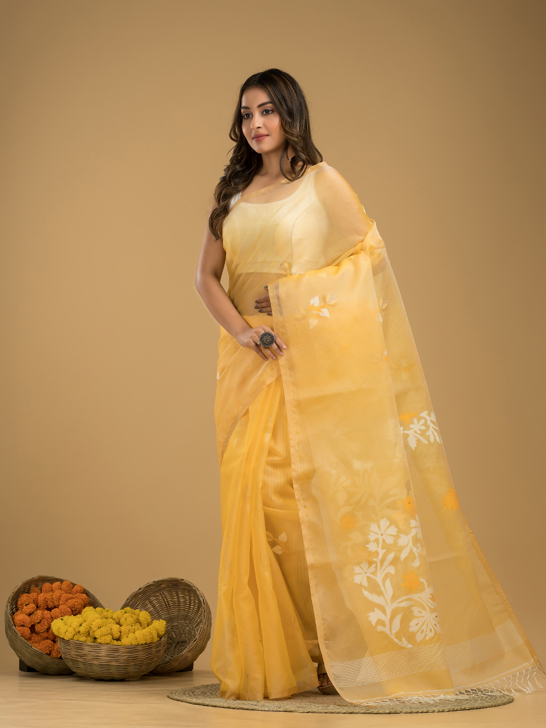 Jamdani Saree With Pale Yellow - 007