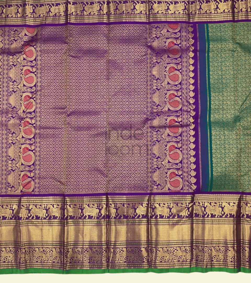 Forest green design - golden border gadwal saree - 068