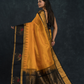 Korvai Saree with elephant Border in Mustard with Black border - 101