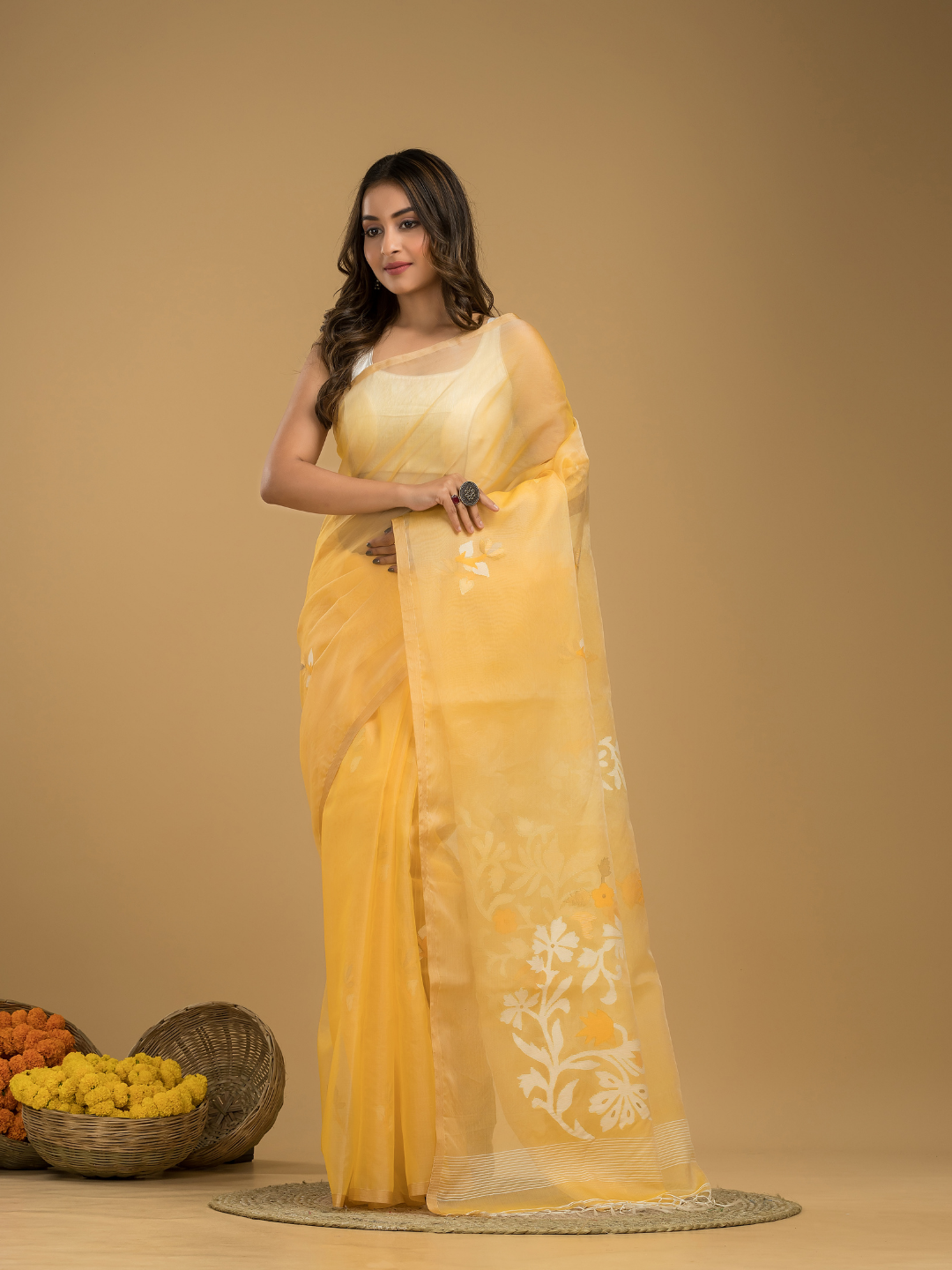 Jamdani Saree With Pale Yellow - 007